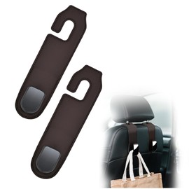 Qwrqwr 2PCS Car Seat Back Organizer Hooks Auto Headrest Hangers for Storage Double Car Hook Adjustablefor Handbags Purses and Grocery Bags (Brown)