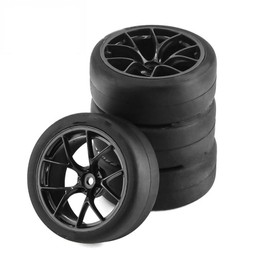 XHSESA Flat Running Rally Wheel Tires Set RC Car Accessories for HPI Kyosho Tamiya 1/10 WRC XV01 TT02 Pack of 4 (Black)