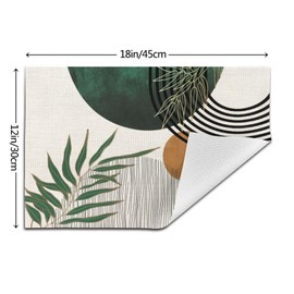 Mid Century Placemats 12x18 Inches Set of 4, Boho Green Gold Tropical Leaf Decorative Rectangle Table Mats for Party Home Kitchen Dining Table Decoration