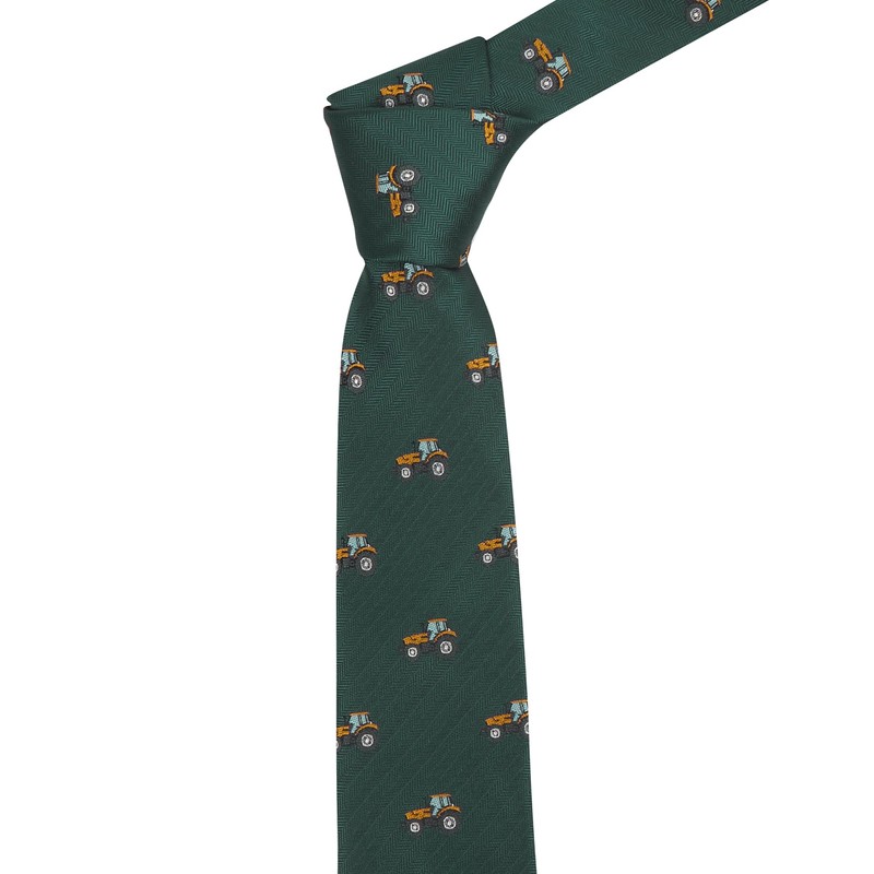 King & Priory Dark Green Herringbone Embroidered Tractor Tie