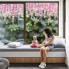 ChicSkin Original Hand Drawn Wisteria Window Cling, Transparent Double Sided Removable Static Cling for Glass Window Decor, Watercolor Pink Wisteria Blossom Floral 11.81"x35.43"