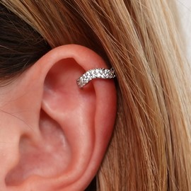 Nickel-free Ear Cuff Earrings with Cubic Zirconia Stones | Gold and Silver "Diamond" Earcuff by Endlessly Collection | Non-Piercing Fake Cuff Earrings Conch Ear Cuffs Fashion Jewelry for Women (Silver)