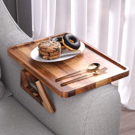 Danfoxer Acacia Wood Couch Arm Tray,Folding Sofa Armrest Tray,Couch Arm Table Clip-On Couch Desk for Drinks, Snacks,Phone,Remote Control