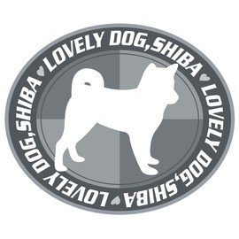 Lovely Dog Shiba Inu Silhouette Dog Sticker Gray Back Oval Size L MK-3