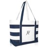 DALIX Premium Beach Bags Striped Navy Blue Zippered Tote Bag