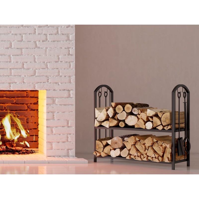 Fire Beauty Fireplace Firewood Log Rack 5-Piece Storage Logs Holder