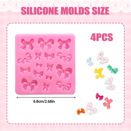 4pcs Bow Molds for Chocolate, Pink Bow Silicone Fondant Molds, Not Easy to Deform, Easy to Demould, Suitable for Cupcakes, Diy Decoration, Sugar Art Pudding Decoration