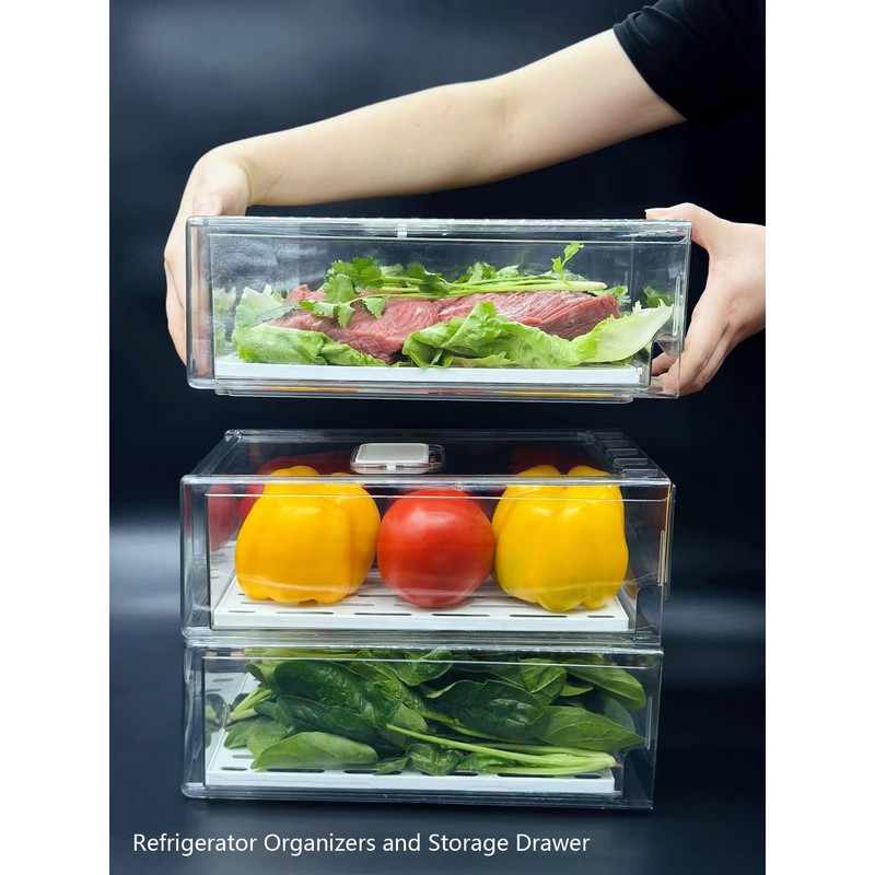 Femoliyes Refrigerator Organizers and Storage Drawer, Stackable Fruit Storage Containers
