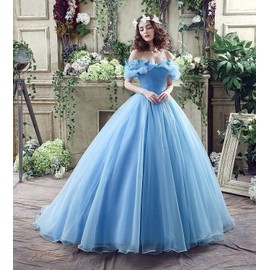 Kncpti Women's Off Shoulder Quinceanera Ball Gowns Masquerade Princess Long Prom Formal Evening Party Dress Blue 10