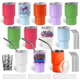ColorSub 3 oz Sublimation Shot Glasses Wine Tumblers, Stainless Steel Double Wall Mini Insulated Sublimation Mix Color Cups Set with Lid, Metal Straw, Brush 12 Pack