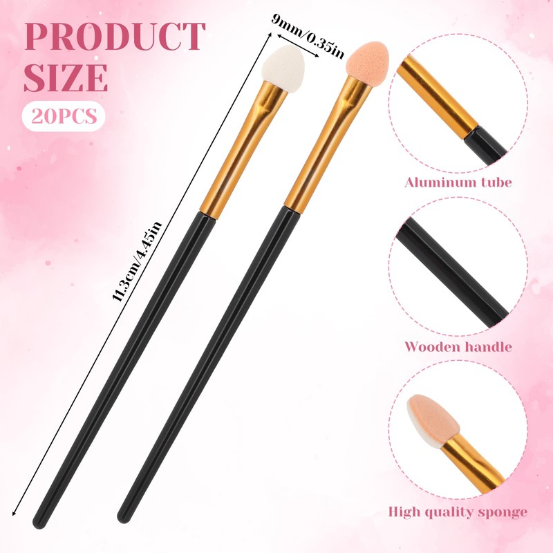Jeffdad 20Pcs Long Eyeshadow Applicators Sponge Eyeshadow Brush Sets, Reusable