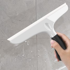 Multi-Purpose Silicon Squeegee for Window Glass Shower Door Car Windshield Heavy Duty Window Scrubber, Includes Suction Hook, 10 inch, White