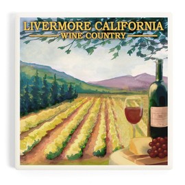 Lantern Press Livermore, California, Wine Country (Absorbent Ceramic Coaster, Single, Cork Back, Kitchen Table Decor)