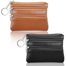 Furuising Pack of 2 Small Key Case, Leather Key Case, Portable Key Case with 3 Compartments, Mini Wallet for Men & Women for Car Keys, Cards, Money (Black + Brown), Black + Brown, simplicity