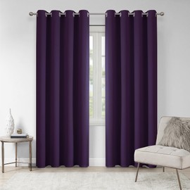 VEHEDE Blackout Thermal Curtains for Living Room, Soft Eyelet Purple Curtains for Bedroom, Soundproof Curtains and Drapes for French Door, W46 x L90 Inch, Purple, 2 Panels