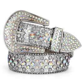 LEACOOLKEY LEACOOLKEY Women Western Cowgirl Rhinestone Belt, Fashion Rhinestone Belt for Men for Jeans, Ladies Bling Rhinestone Belt for Dress(C-silver,Fit Pants Size 33"-38")