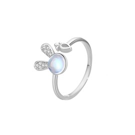K.L.Y Women's Ring, Popular, Rabbit, 925 Silver, Cubic Zirconia, Moonstone, Women's, Cute, Rabbit and Radish, Popular, One Size Fits Moon, Hypoallergenic, Ring, Anniversary, Gift, Cubic Zirconia