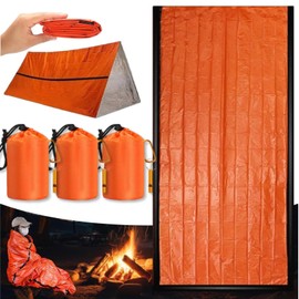Dzronda Emergency Sleeping Bag with Whistle, Portable Emergency Survival Bag, Lightweight Pocket Size Emergency Sleeping Bag, Waterproof Thermal Bivy Sack for Camping, Hiking (3 Pack + Whistle)