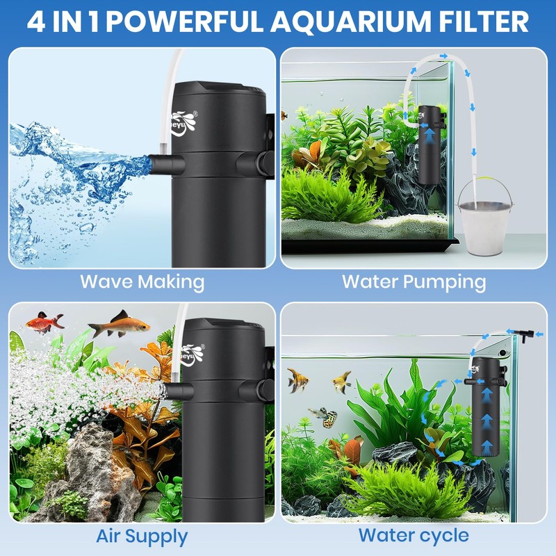 BlueYu - Aquarium Filter for 10-30 Gallon Tank, Submersible Fish