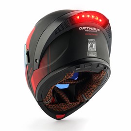 Orthrus Modular LED Full Face Motorcycle Helmet - DOT Approved Flip-Up Dual Visor Sun Shield & Bluetooth Ready for Adults Men Women - Street Bike/Motocross (Dobermann Red, XL)