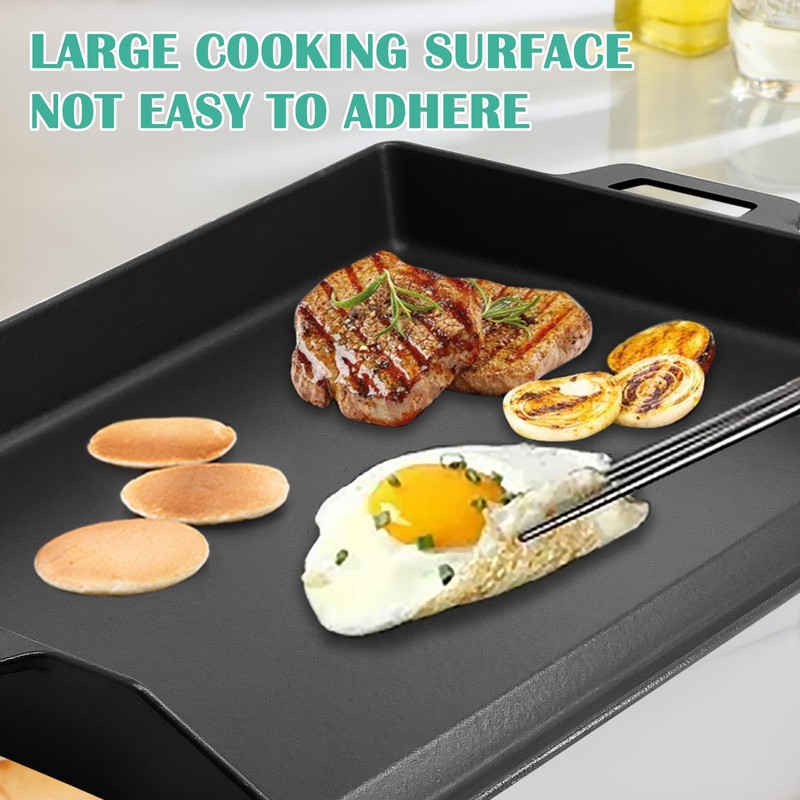 Hiorucet 18 Inch Cast Iron Griddle, Large Flat Top Plate