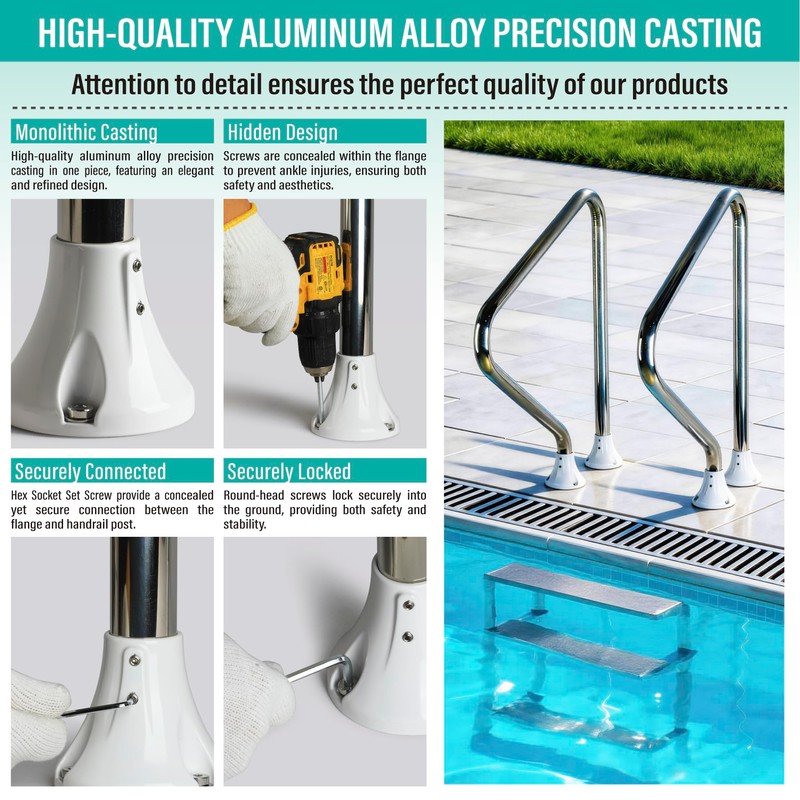 1 1/2" Pool Ladder Flange, Cast Aluminum Pool Deck Anchor