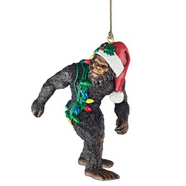 Design Toscano Bigfoot the Holiday Yeti with Santa Hat Funny Christmas Tree Ornament, 3 Inch, Set of Three, Polyresin, Full Color