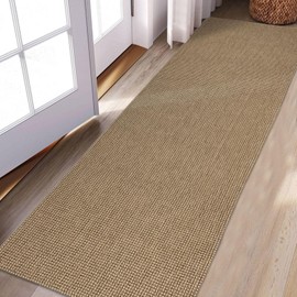Ivissy Braided Runner Rug 2x7 Ft Washable Runners for Hallways Kitchen Runner Rug with Rubber Backing Cotton Entryway Runner Indoor, Woven Floor Carpet for Hall Kitchen Bedroom, Natural