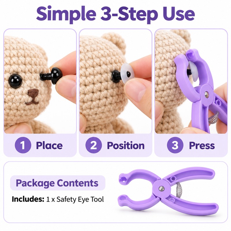 Safety Eye Installation Tool for Amigurumi – Fits 5–30mm Eyes