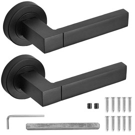 Decoranddecor Lumina Internal Square Door Handles Lever On 54mm Rose - Aluminium Matt Black Latch Kit