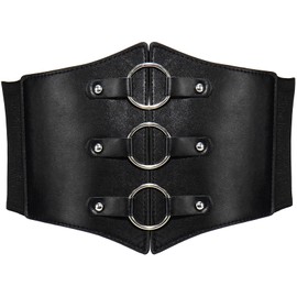 Liutufy Stylish Corset Belt Metal O-Ring Waistband Heart-Ring Waistband (Black circle XS)