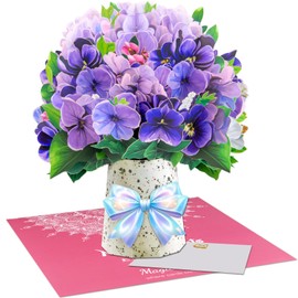 Violet Pop-Up Card, 3D Flower Bouquet Greeting Card with Envelope and Notecard, for Birthdays, Mother’s Day, Weddings, Anniversaries, Easter, Get Well, Sympathy, Thinking of You, and Housewarming