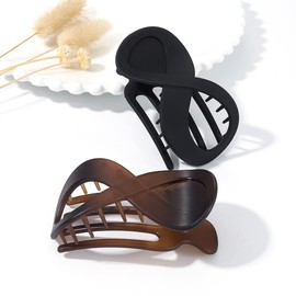 CAKURE French Concord Hair Clips Black Flat Hair Claw Clip for Thick Hair Banana Hair Barrettes for Styling Hair Accessories for Women and Girls (Pack of 2)