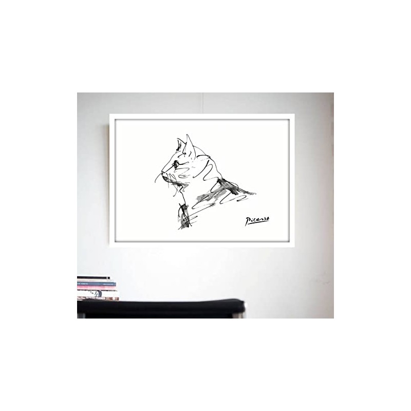 Picasso Cat Drawing Framed Poster aoipro (White Frame)