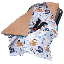 Medi Partners Swaddling Blanket Baby Seat 100% Cotton for Summer 85 x 85 cm Pram Cuddly Blanket Universal Baby Blanket Swaddling Blankets Baby Blanket Buggy Car Seat (Boho Animals with Beige Waffle)
