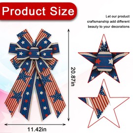 ABTOLS Large Patriotic Wreath Bows, 4th of July Star Bows for Wreath Stripe Wreath Bows America Flag Bows for Front Door Labor Day Tree Bows for Indoor Outdoor Decor