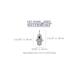 Silvershake Colgante De Mano De Fátima Con Ojo Malvado De Plata De Ley 925 De Ónix Negro Natural