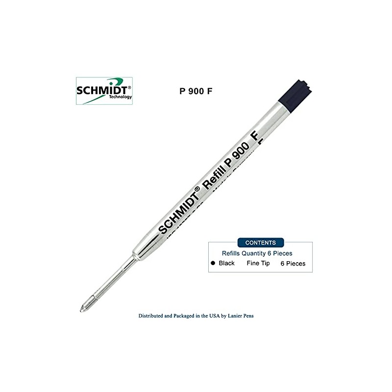 6 Pack - Refill Black-P900-Fine Tip Schmidt Parker Style Ballpoint