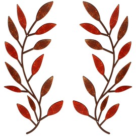 Zhengmy 2 Pieces Metal Tree Leaf Wall Decor Vine Olive Branch Leaf Wall Art Wrought Iron Scroll Above The Bed, Living Room, Outdoor Decoration (Retro Color)