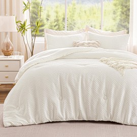 EXQ Home Waffle Comforter King Size - Super Soft Embossed Design Comforter Set 3 Pieces, Cream White 3D Diamond Pattern Bedding Set,Winter Warm Bed Set,1 Comforter with 2 Pillowcases