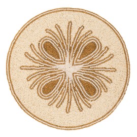 Placemats Hand Embroidered Beaded Mats - Measures 13 Inches, Beaded Round Ivory & Gold Placemat for Dining Table, Family Parties and Celebrations Durable Placemats