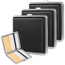 XIATIAN 3 Stück Leder Metall Zigarettenetui, PU Zigarettenschachtel für 20 Zigaretten, Edelstahl Zigarettenbox 9,7 * 9,7 * 1,7cm, Zigarettencase mit Schnappverschluss für Hosen und Hemdtaschen