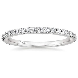 Zakk Women 925 Sterling Silver Eternity Ring Cubic Zirconia Full Eternity Stacking Engagement Wedding Band (Silver,Size I)