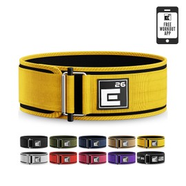 Self-Locking Weight Lifting Belt - Premium Weightlifting Belt for Serious Functional Fitness, Power Lifting, and Olympic Lifting Athletes - Training Belts for Men and Women (Large, Yellow)