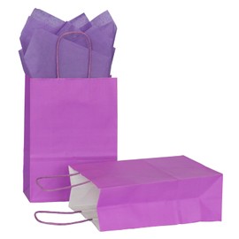 AZOWA Purple Gift Bags with Tissue Paper Small Purple Kraft Paper Bags with Handles (8.3 x 5.1 x 3.1 in, 10 Pcs)