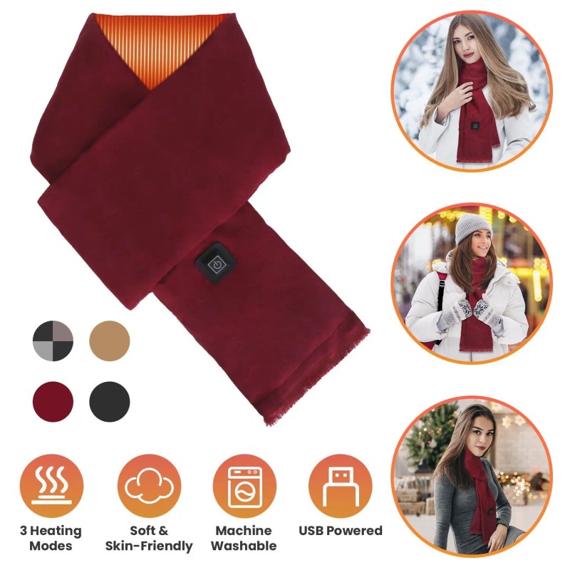 Unisex Electric Heated Winter Scarf USB Heating Neck Wrap Shawl