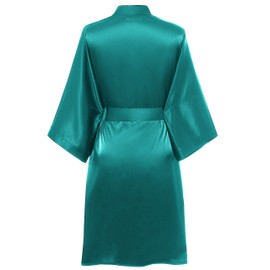 PRODESIGN Satin Kimono Robe Short Lace Robe Silky Bathrobe Sleepwear with Lace Trim (Turquoise)