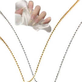 HUIKKJP Nail Art Parts, Extra Fine Ball Chains, 4 Pieces, 4 Types, 50cm 0.8mm + 1mm Cutable, Gold + Silver Nail Decoration, DIY Craft Accessories