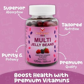 Chewable Multivitamin Jelly Beans with Zinc for Kids - Vegetarian Gummies Supplement for Children - 120 Berry Beans - Dietary Vitamins