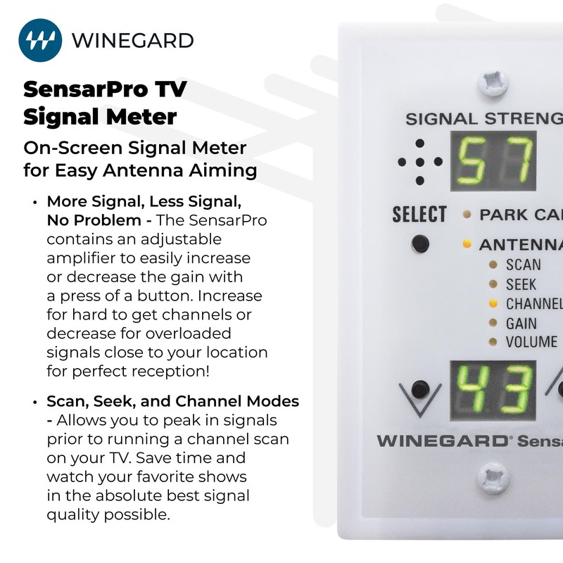 Winegard RFL-342 Sensar Pro White TV Signal Strength Meter, Find